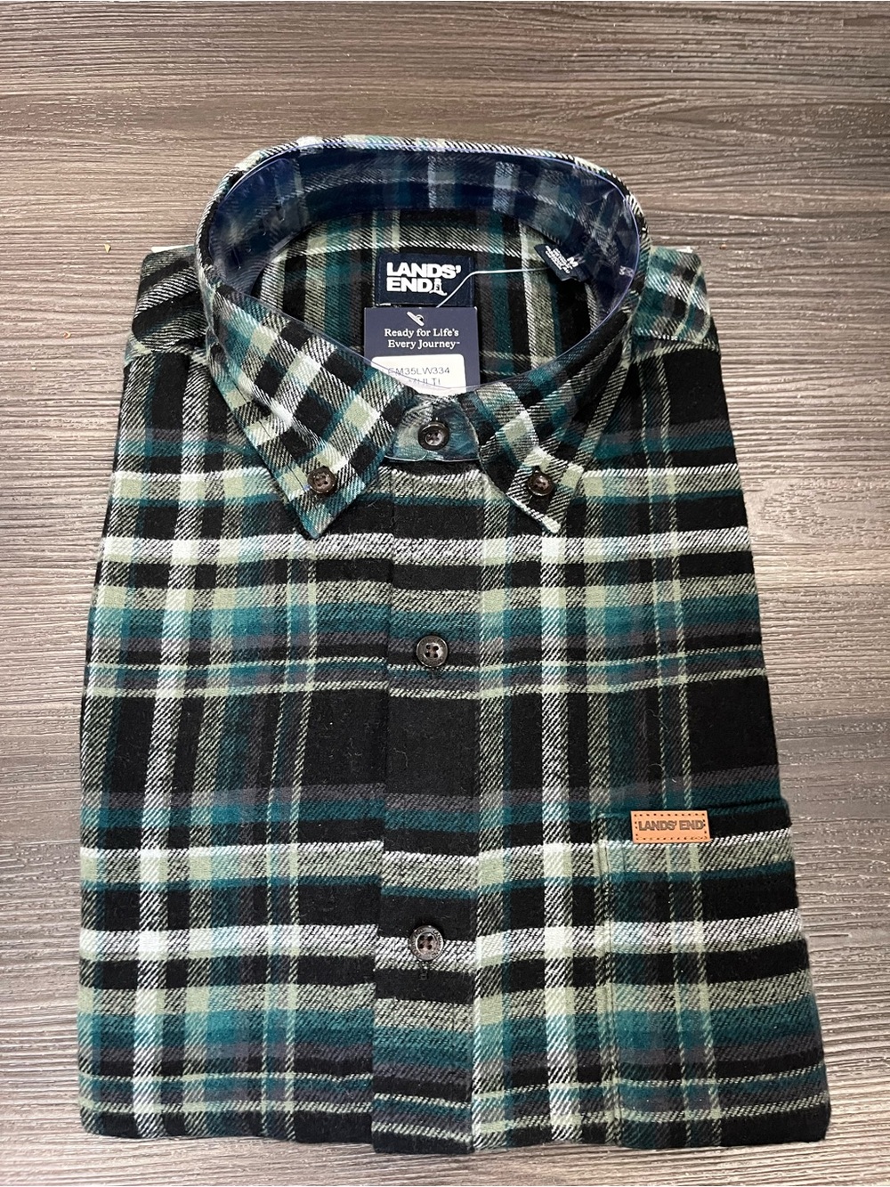 NWT Lands' End Men's 100% Cotton Plaid Button-Down Shirt Sz Medium